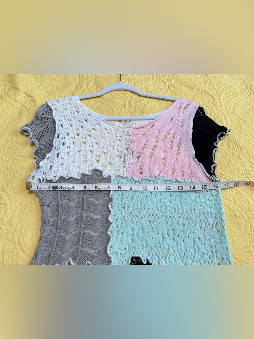 New POL M pp16-20 Patchwork Crochet Top White, Pink, Black, Gray, Green - Picture 6 of 9